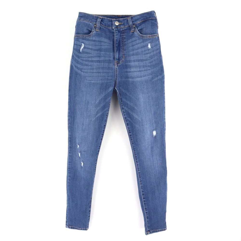 Fashion Nova Skinny Jeans Mid Rise Juniors Size 5 Blue Cotton Distressed Stretch